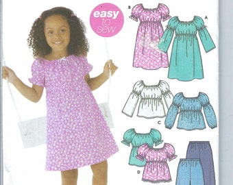 Uncut simplicity Sew sewing oddler's Dress, Top, Pants Shorts Child Size 2, 3, 4 Raised Empire Waist Dress and Top, Capri Pants 5222 FF