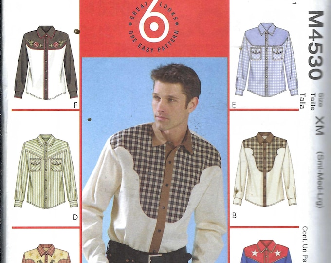 Uncut Mccalls Sewing Pattern 4530 Mens Country Western Shirt Sewing ...