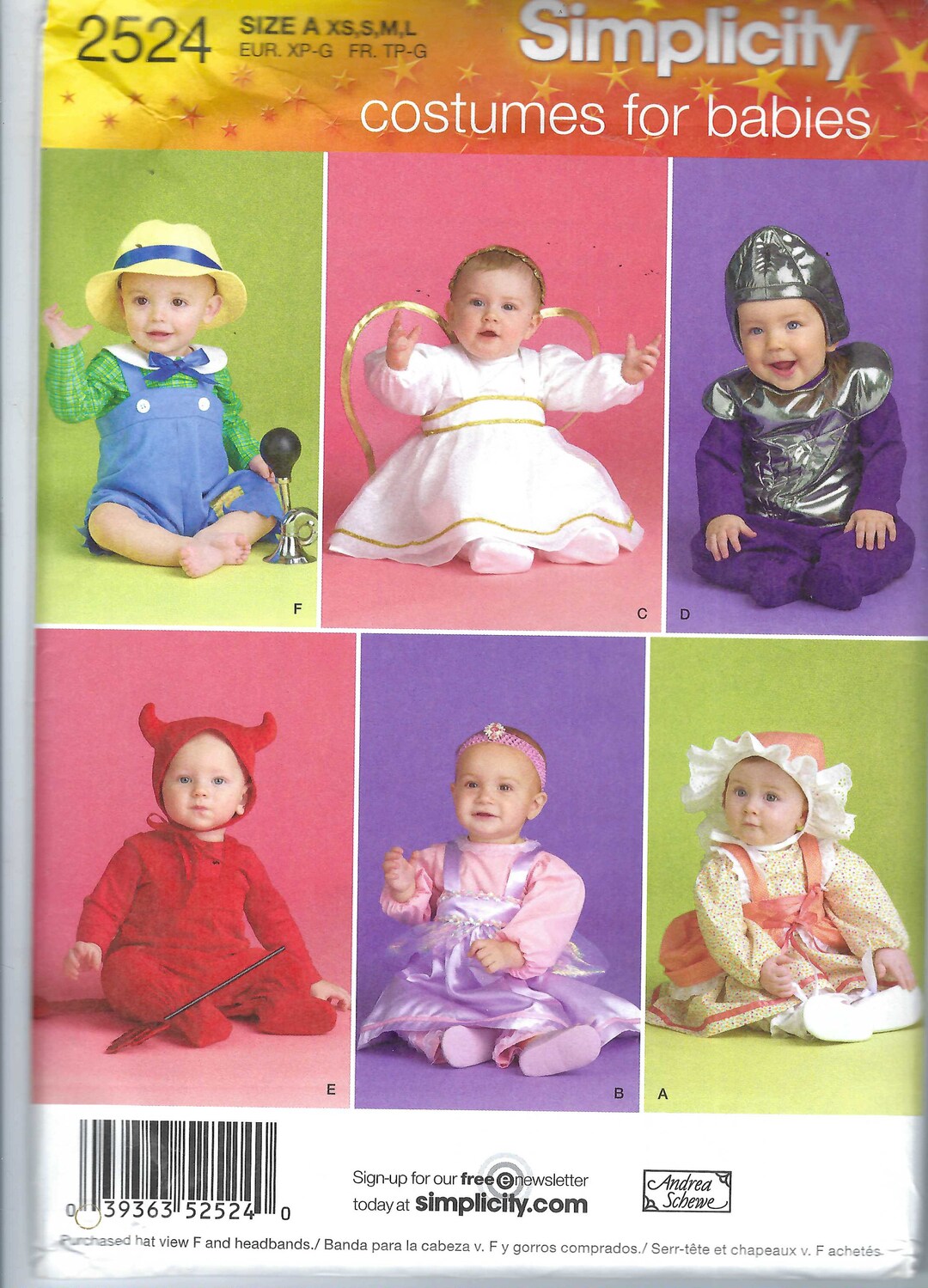 Uncut Simplicity Sewing Pattern Baby Costume Pattern Simplicity 2524 Sz