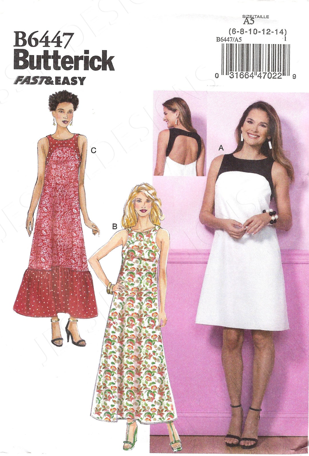 Uncut Butterick Sewing Pattern 6447 Misses' Dress Size 6-14 14 16 18 20 ...