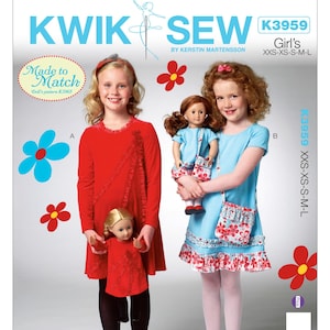 Kwik Kwik Sewing Pattern sew 3959 Girls&#39; Ruffled Dresses SIZE Girl XXS-XS-S-M-L uncut