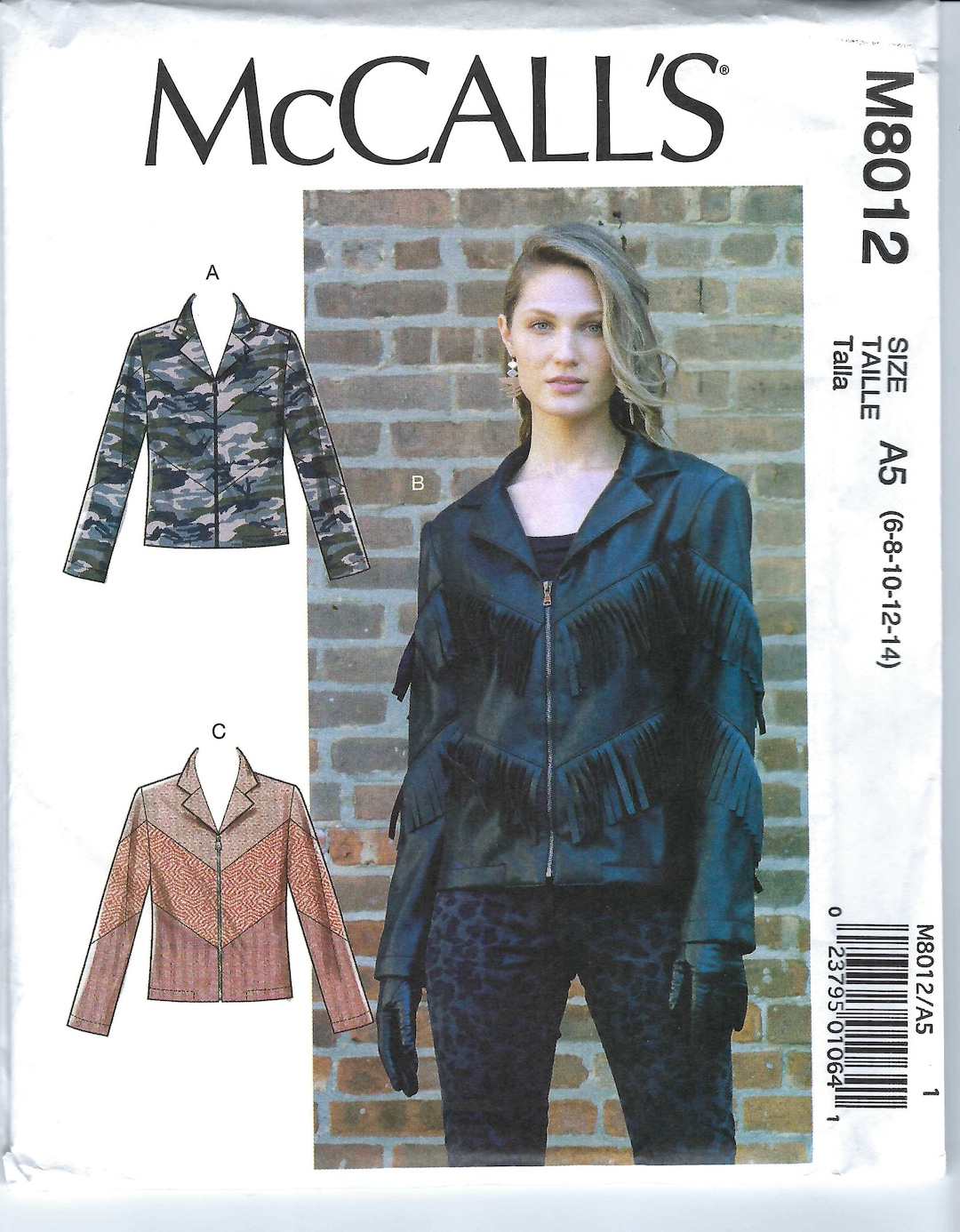 Uncut Mccalls Sewing Pattern 8012 Women's Jacket, Biker Jacket, Fringed ...