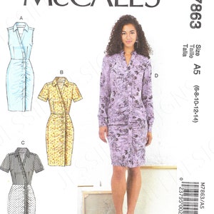 Uncut McCalls Sewing Pattern 7863 10058 Shirtdress Button Down Dress Collared Dress Fitted Dress Size 6, 8, 10, 12, 14, 14-22 Factory Folded