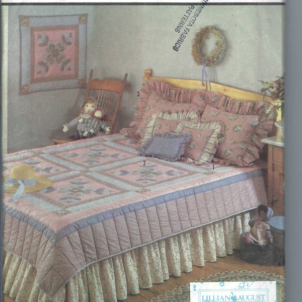 Uncut Simplicity sewing Pattern 8604, Full / Queen Sized Quilt, Dust Ruffle, Pillow Sham, Pillow Cover FF