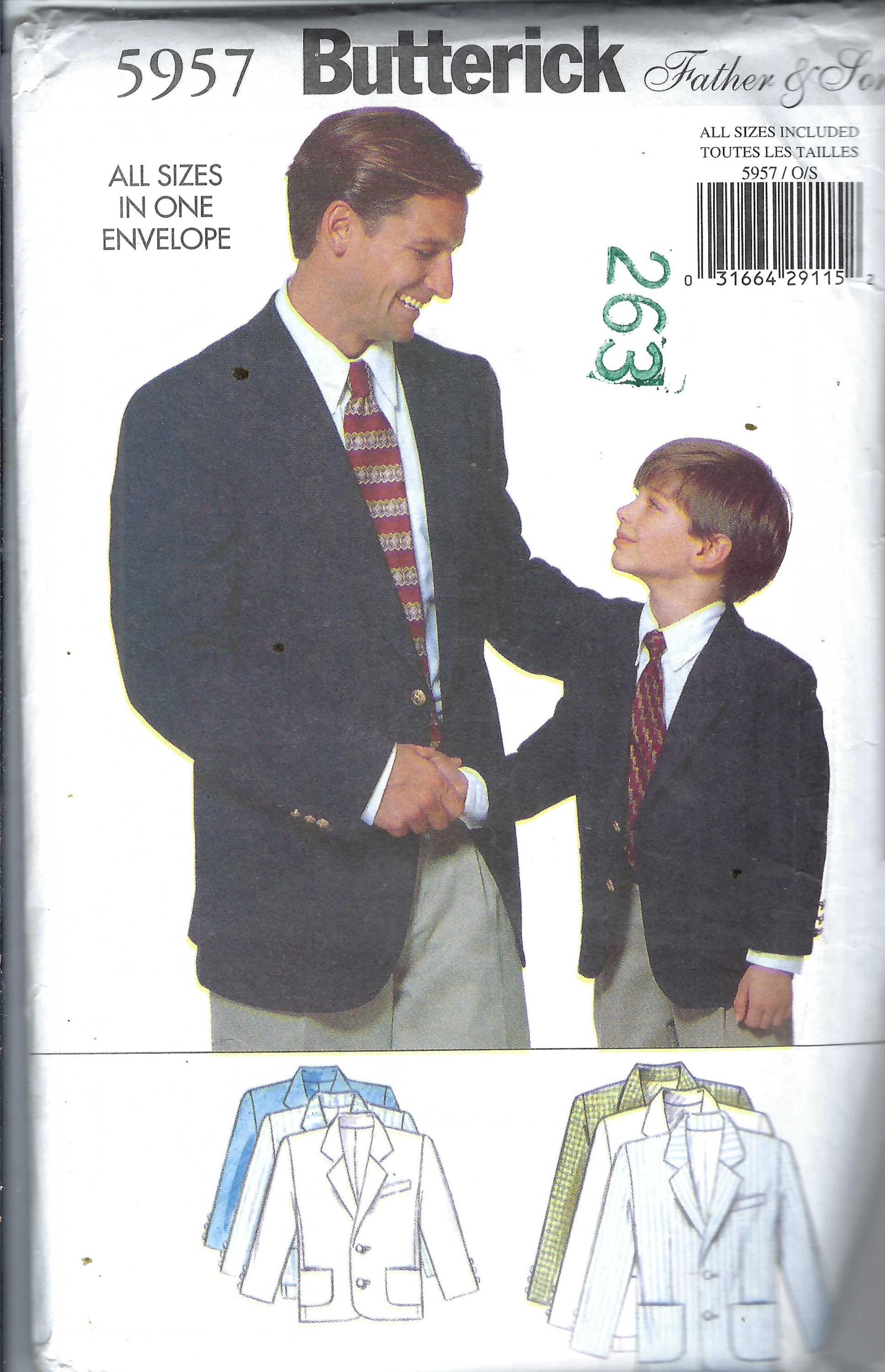 Father Son Pattern Uncut Butterick Sewing Pattern 5957 Father and Son Fitted Lined Jacket ...