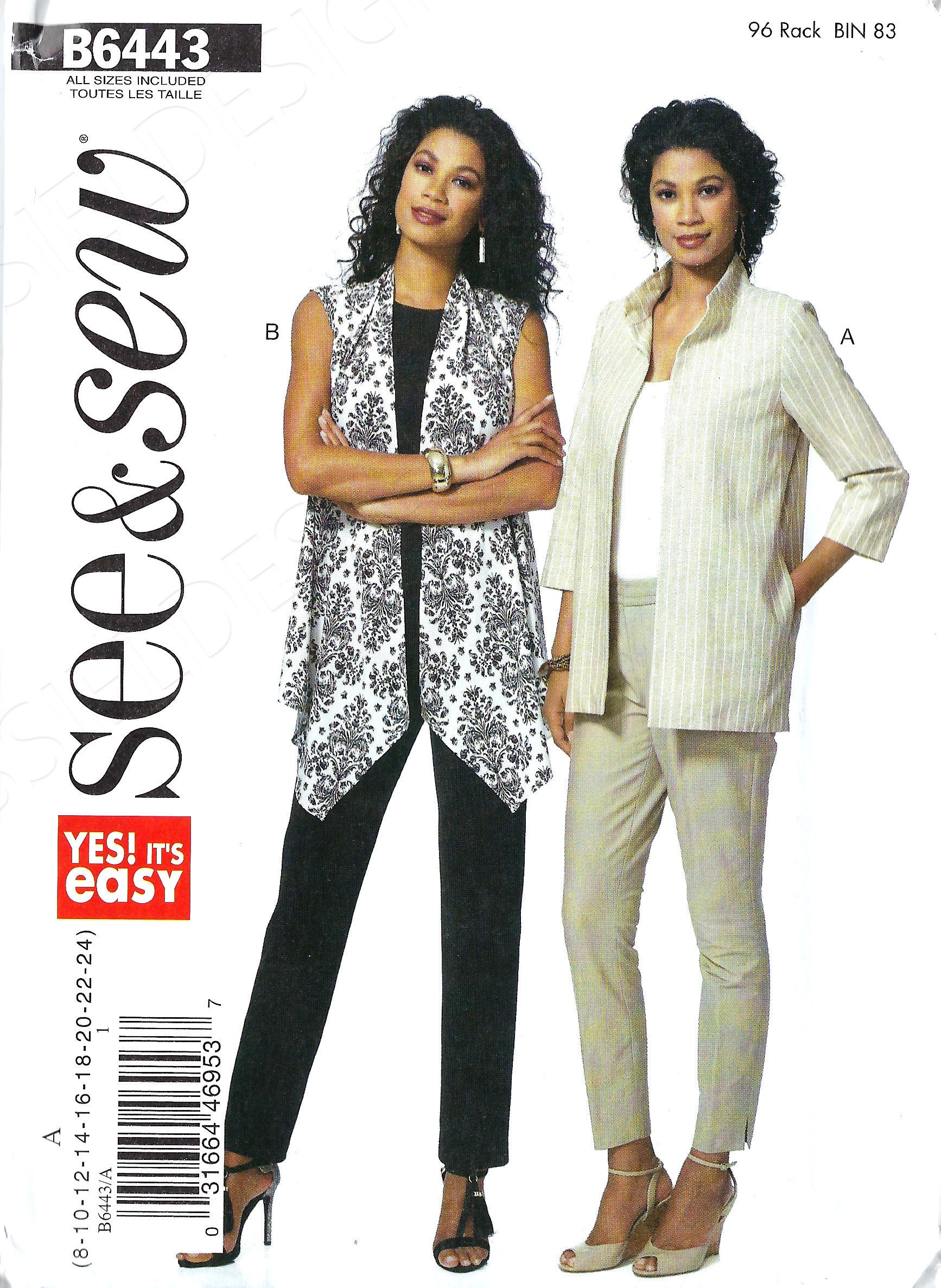 Uncut Butterick Sewing Pattern 6443 Size 8 to 24 Misses Jacket, Coat ...