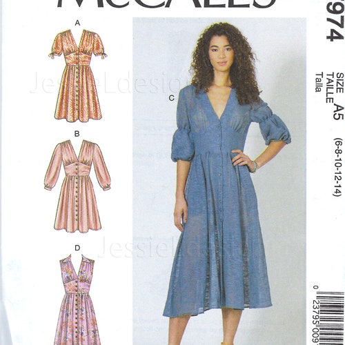 Uncut Mccalls Sewing Pattern 7974 Buttoned Front Dresses - Etsy