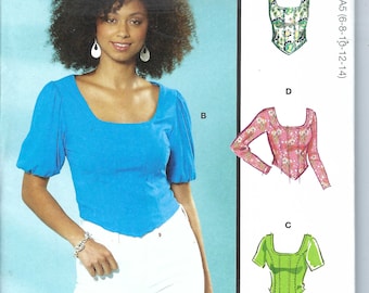 UNCUT Mccalls Sewing pattern Womens Knit Tops, Corset Tops, Puff Sleeve Tops, Tank Top, Fitted Tops, McCalls 8364, Size 6-14 16-24 FF