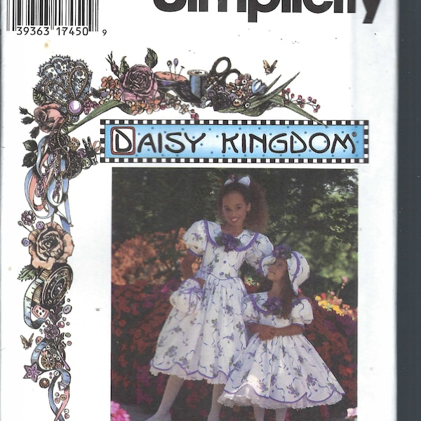 Uncut vintage Simplicity Sewing Pattern 9973 Daisy Kingdom Girls Dress and Accessories size 7-12 FF