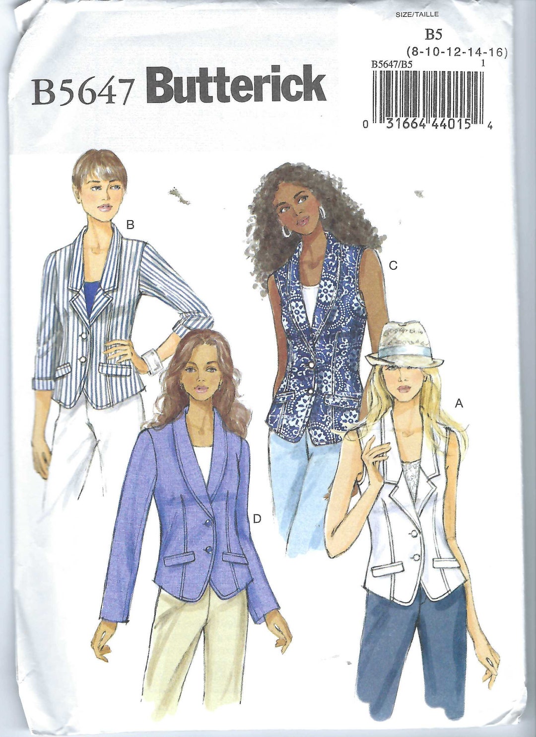 Uncut Butterick Sewing Pattern 5647 Misses Fitted Jacket Sewing Pattern ...