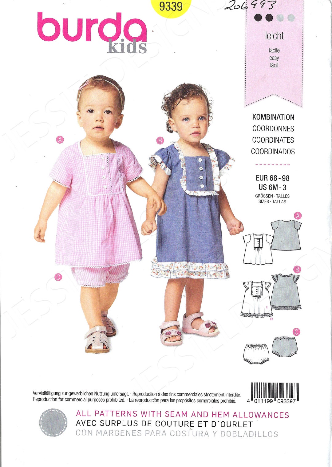 Uncut Burda Style Sewing Pattern 9339 Baby Infant Toddlers Summer Dress ...