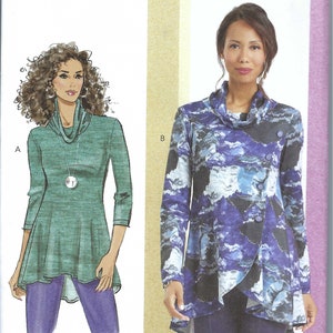 May include: A sewing pattern for a cowl neck top with two different style options. The pattern is for sizes 12-14-16-18-20. The pattern is from Butterick and the pattern number is B6961.