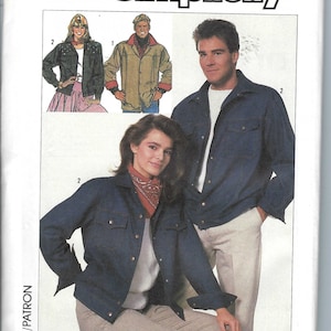 Oklippt vintage Simplicity sömnadsmönster 8177 Herr/Fröken/Tonåringar ofodrad jeansjacka - Storlek M FF