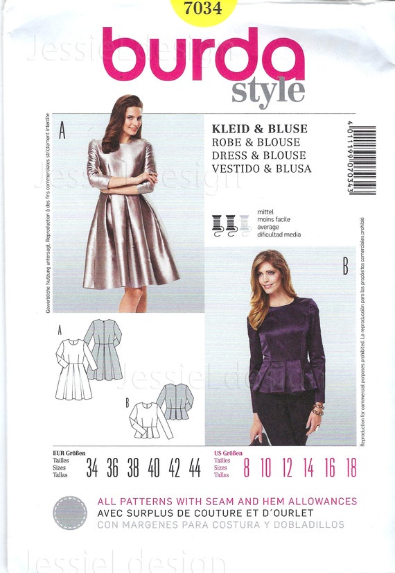 Sin cortar Burda Estilo costura Patrón 7034 Vestido o blusa - Etsy España Sin cortar Burda Estilo costura Patrón 7034 Vestido o blusa - Etsy España