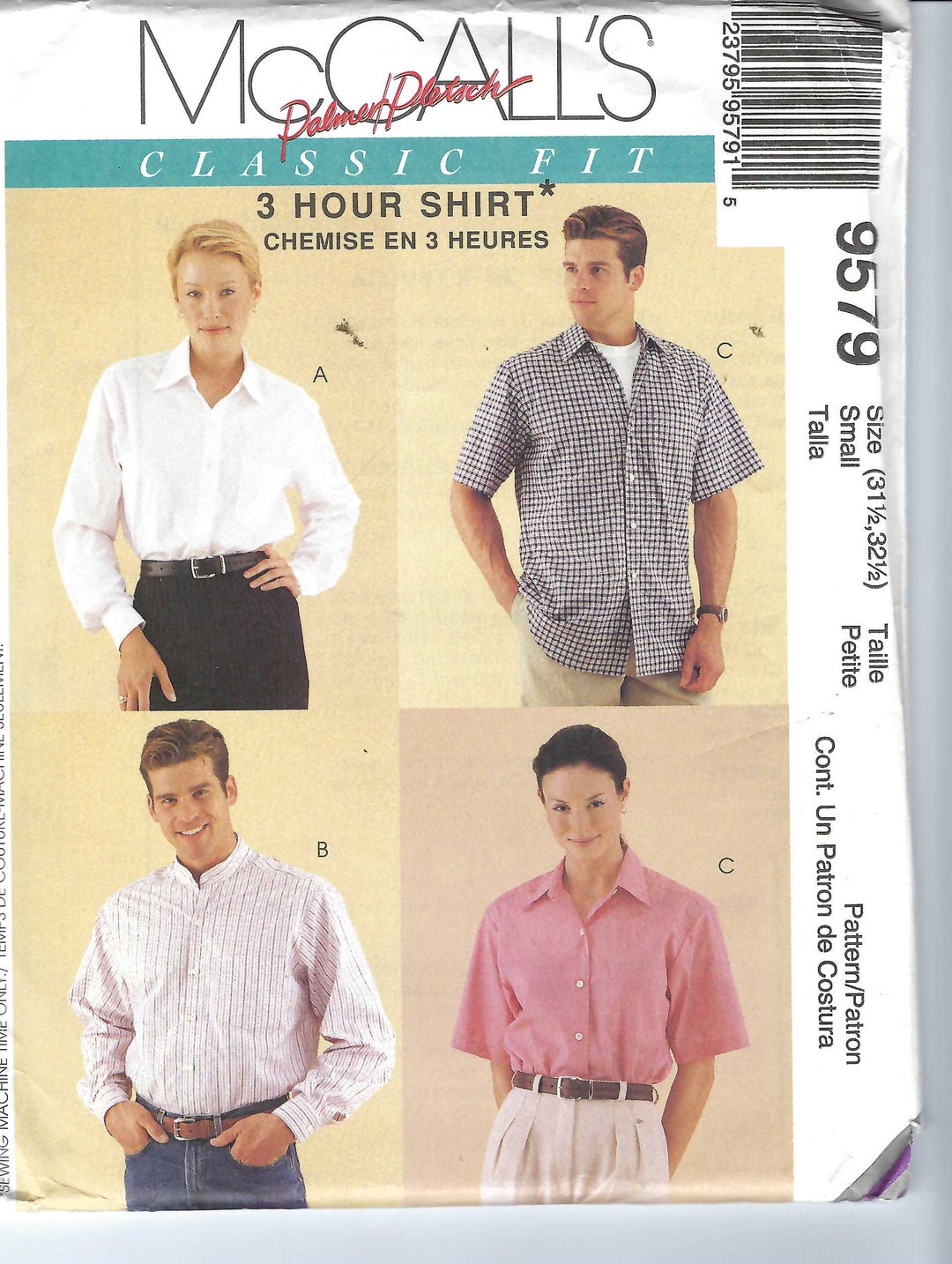 Uncut Mccalls Sewing Pattern 9579 Unisex Shirt THREE HOUR Shirt Sizes ...