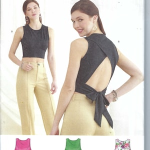 Uncut Simplicity Sewing Pattern Easy to Sew Sleeveless Knit Crop Top 11804 9784  size xs-xxl Womens Back Closure Blouse FF