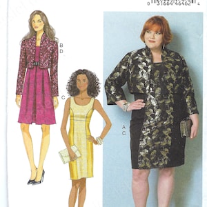 Uncut Butterick Sewing Pattern 6299 B5 Misses&#39; Cropped Jackets and Princess Seam Dresses in Sizes 8-10-12-14-16 18-24 FF