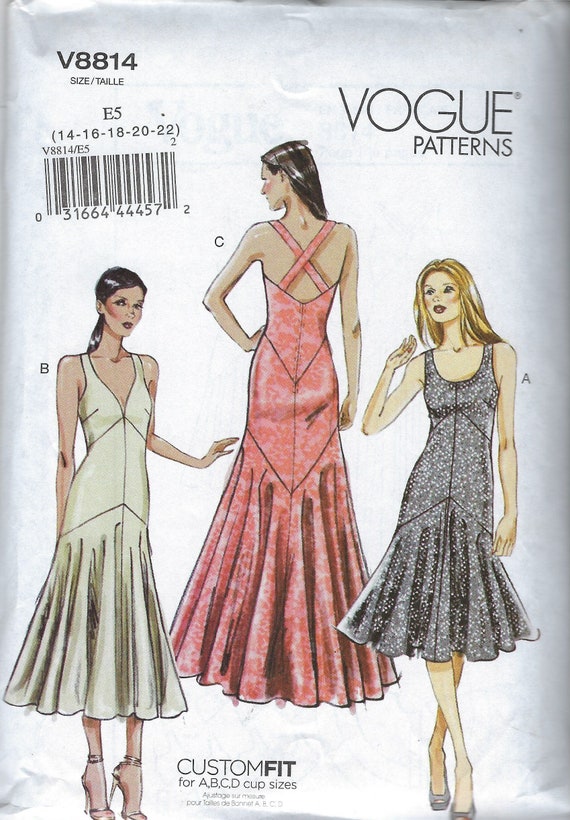 Uncut Vogue Sewing Pattern Evening Gown Sewing Pattern 8814 - Size 6-14 14-22 Lined Bias Cut Below Knee, Tea or Floor Length FF