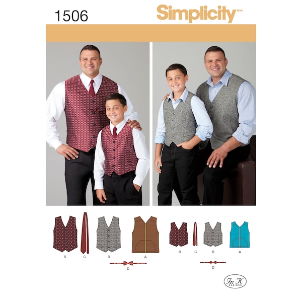 Uncut Simplicity 1506 Husky Boys' and Big and Tall Men's Lined Vests Neck Tie and Bow Tie - Size Boys' S-L/ Big and Tall Men's 1XL - 5XL FF