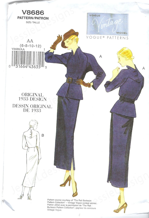 Vogue Schnittmuster Leinen-Kleid - Size AA (6-8-10-12) - Unterhalb Knie, ärmellos Mit Reißverschluss