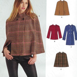Uncut New Look Sewing Pattern 6586 179 Military Winter Coats double breasted midi coat asymmetrical jacket and cape Size 8-20 FF