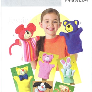 Uncut butterick sewing pattern 4209 kids hand puppets dog pig cat monkey bear mouse bunny FF