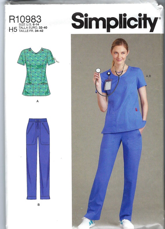 Uncut Simplicity Sewing Pattern 10983 9276 Medical Scrubs Pattern Tunic Top  and Pants Size 6,8,10,12,14 16-24 FF 