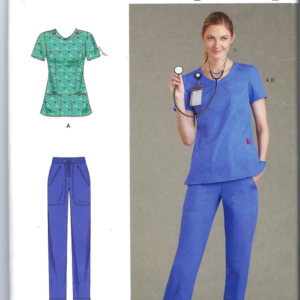 Patron de couture simple sans découpe 10983 9276 Patron Medical Scrubs - Haut tunique et pantalon Taille 6,8,10,12,14 16-24 FF