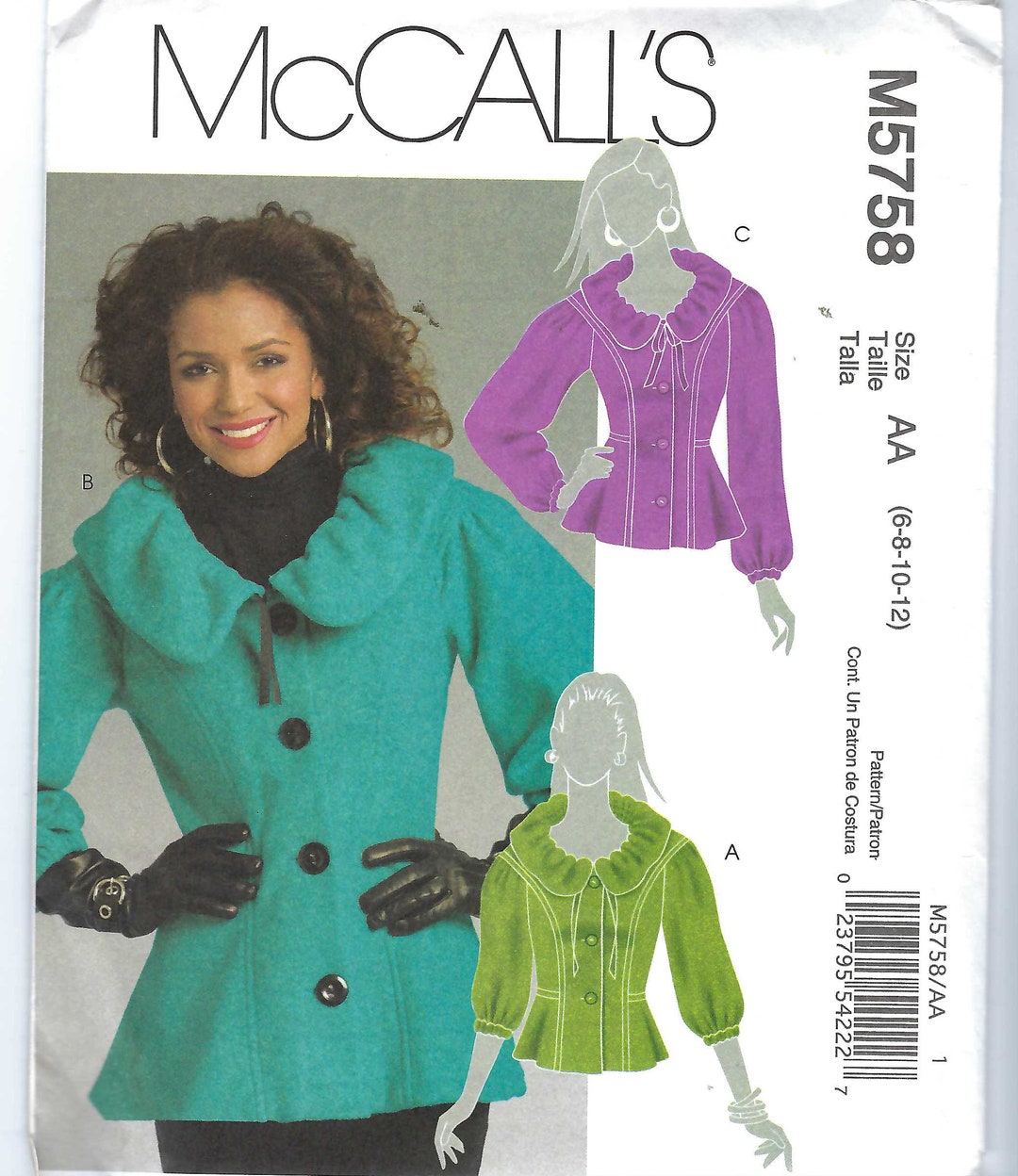 Uncut Mccalls Sewing Pattern 5758 Sewing Pattern, Ruffled Jacket Size 6 ...