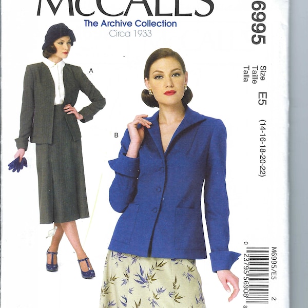 Patrón de costura McCall's sin cortar para chaquetas de señora. McCall's 6995, tallas 6-14, 14-16-18-20-22. Semi-ajustada, forrada, bolsillos y mangas con puños.