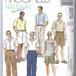 May include: A sewing pattern for men's pants and shorts. The pattern includes five different styles of pants and shorts, all with a variety of pockets and details. The pattern is for size 32 and is called "Perfect Fit Pants & Shorts".