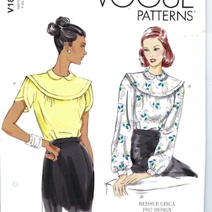 Uncut vogue sewing pattern Womens Tops, Vintage Style Tops, Fitted Tops, Tulip Sleeve Blouse, Vogue 1809, Size XS-M and L-XXL FF