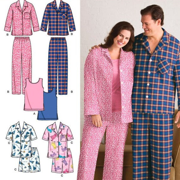 Uncut Women's and Men's Pajamas in Two Lengths and Knit Tank Top Simplicity Sewing Pattern 3971 Size  S-M-L XL xxl xxxl FF