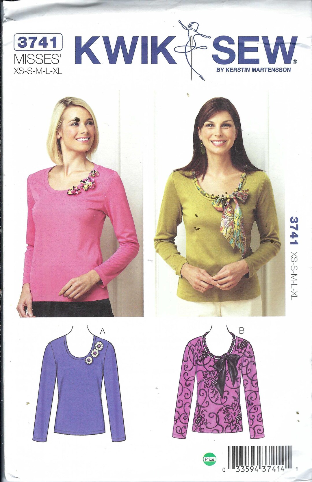 Uncut Kwik Sewing Pattern 3741 Misses Top With Long Sleeve Scoop Neck ...