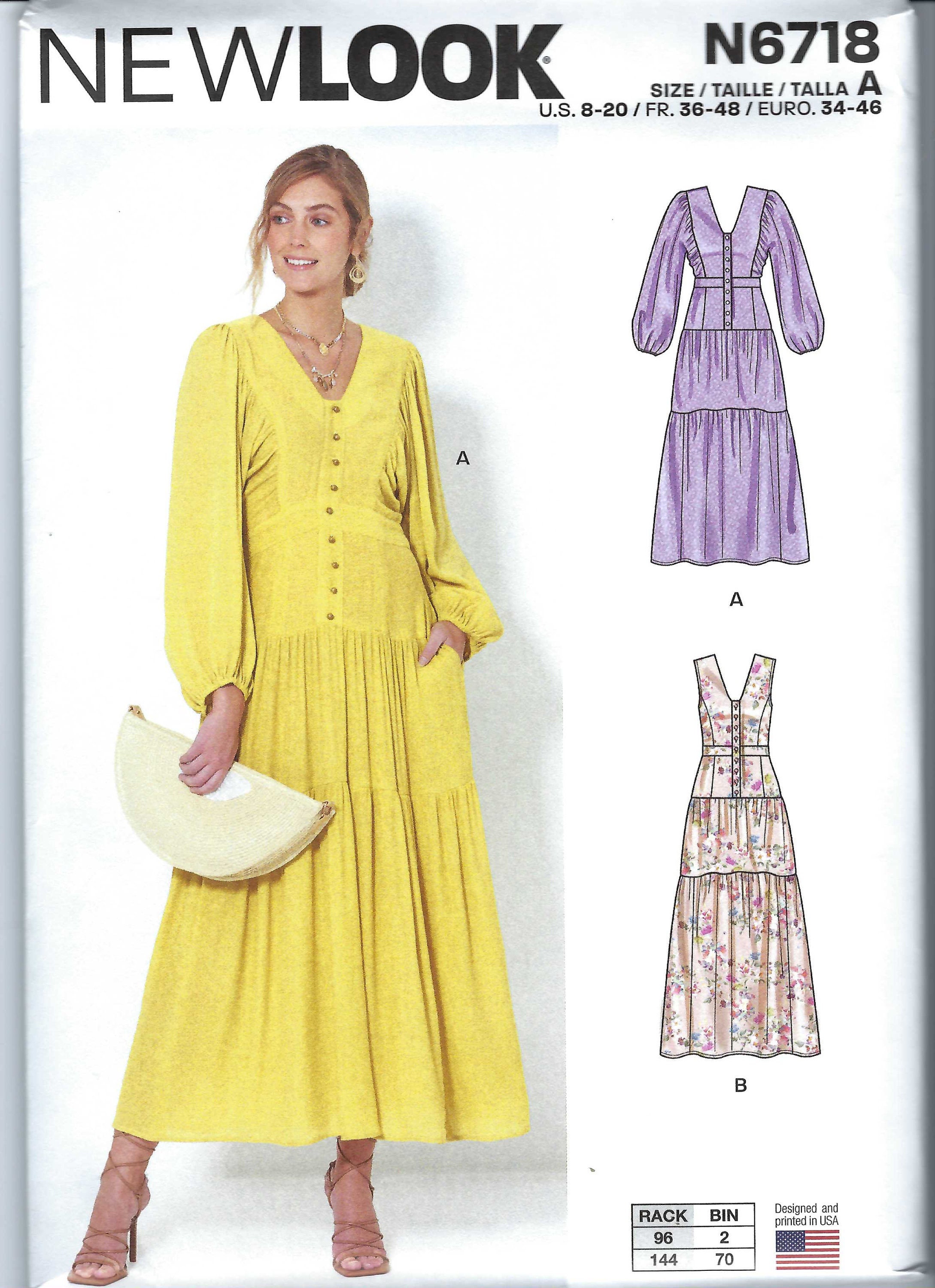 Uncut New Look Sewing Pattern Dress Misses New Look 6718 Uncut dress  pattern, Size 8-20 Maxi dress,Long sleeve boho tiered V-neck FF