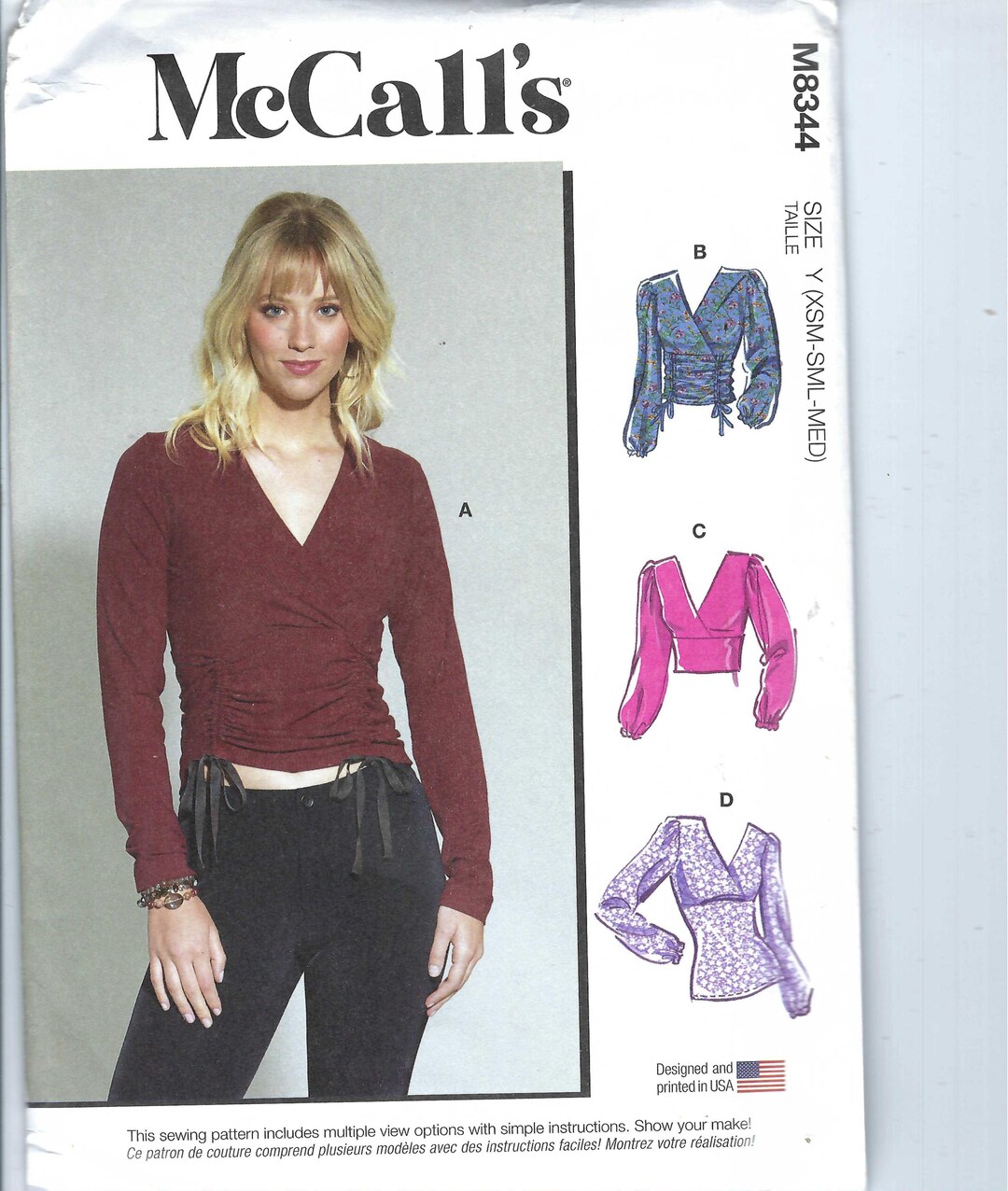 Uncut Mccalls Sewing Pattern 8344 Misses' Easy Sew Crossover Knit Top ...