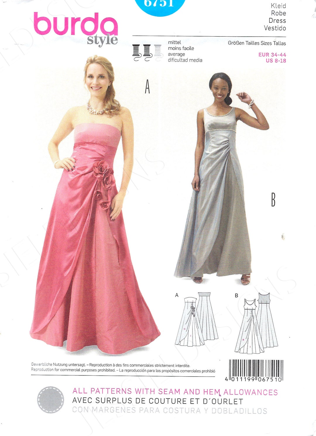 Uncut Burda Style Sewing Pattern 6751 Size 8-18 Misses Formal - Etsy