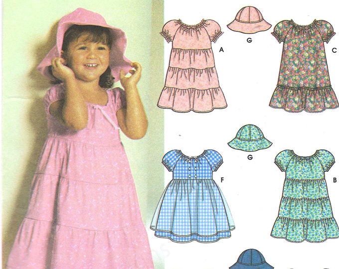 Uncut Simplicity Sewing Pattern 5695 Toddlers Dresses and Hat, Hat in ...
