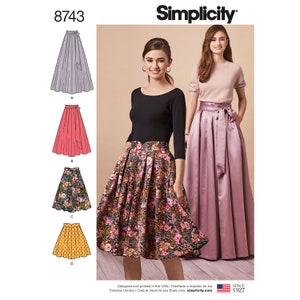 Uncut Simplicity Sewing Pattern 10023 8743 Pleated Skirt Sash, Classic Fashion, Short, Midi & Long, Sizes 6 8 10 12 14 14-22 FF