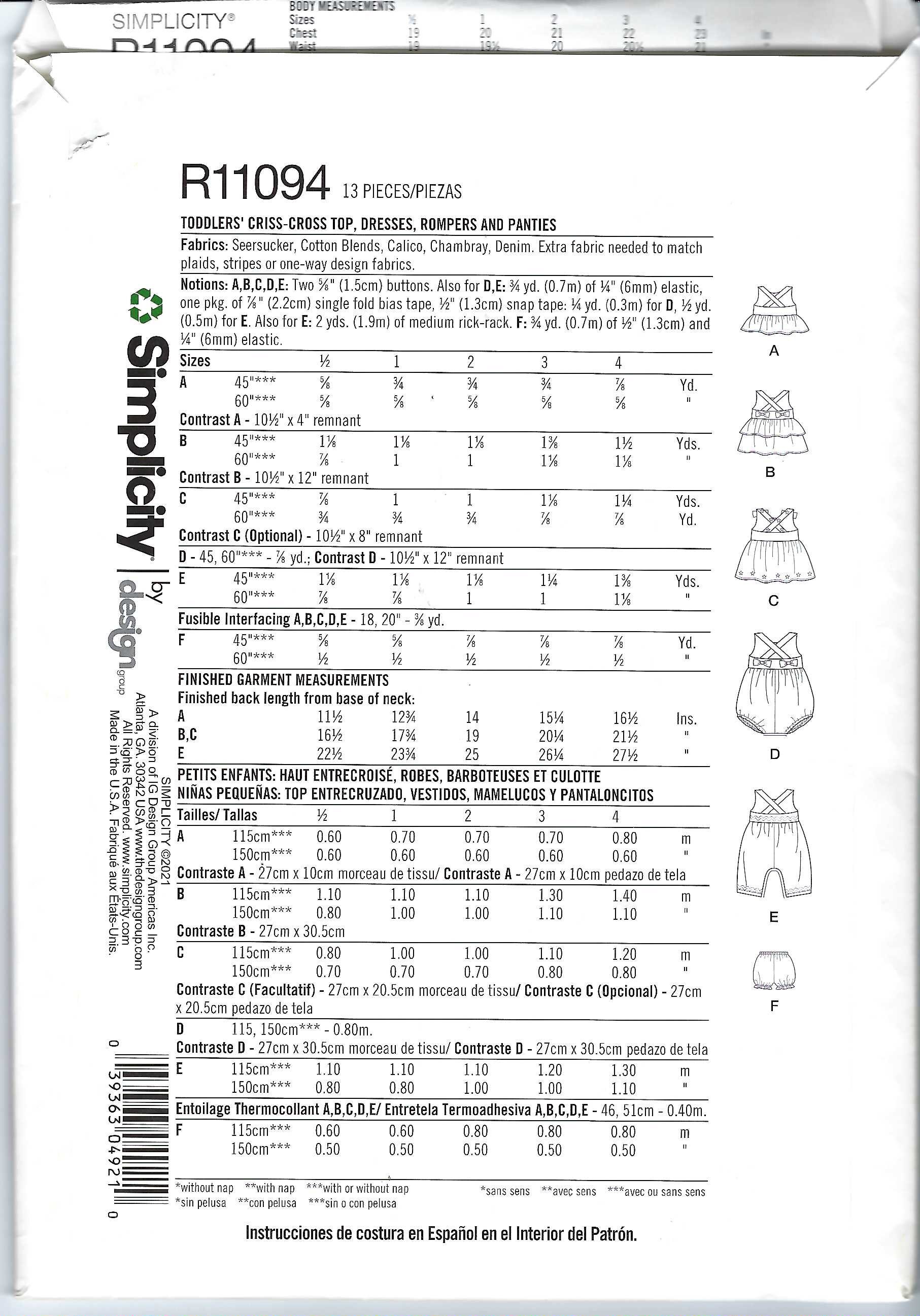 moeページ Uncut Simplicity Sewing Pattern 11094 9319, Toddlers' Criss