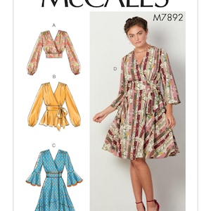 Uncut McCalls Pattern 7892  Misses' Wrap Front Tops and Wrap Dresses in Sizes 6-8-10-12-14 14-22 Factory Folded