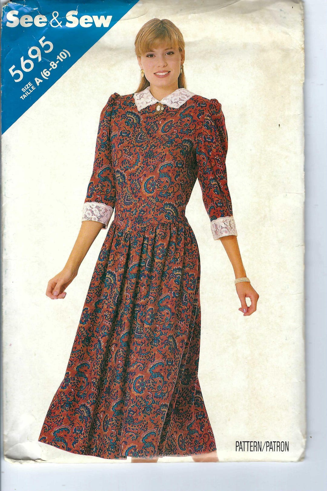 Uncut Vintage Butterick Sewing Pattern 5695, Prairie Style Dress ...