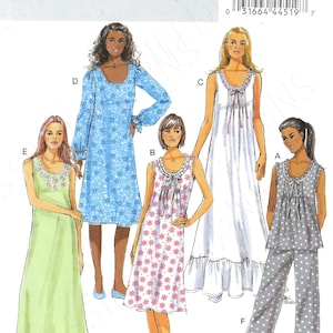 Butterick 5792 B5792 Ruffled Nightgown Pajamas Lounge Pants Misses size XS-S-M L XL XXL Uncut Sewing Pattern uncut