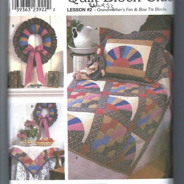 Uncut vintage simplicity sewing pattern 9234 Quilt Block Club Grandmother's Fan and Bow Tie Blocks Quilt Sham Table Topper Wreath FF