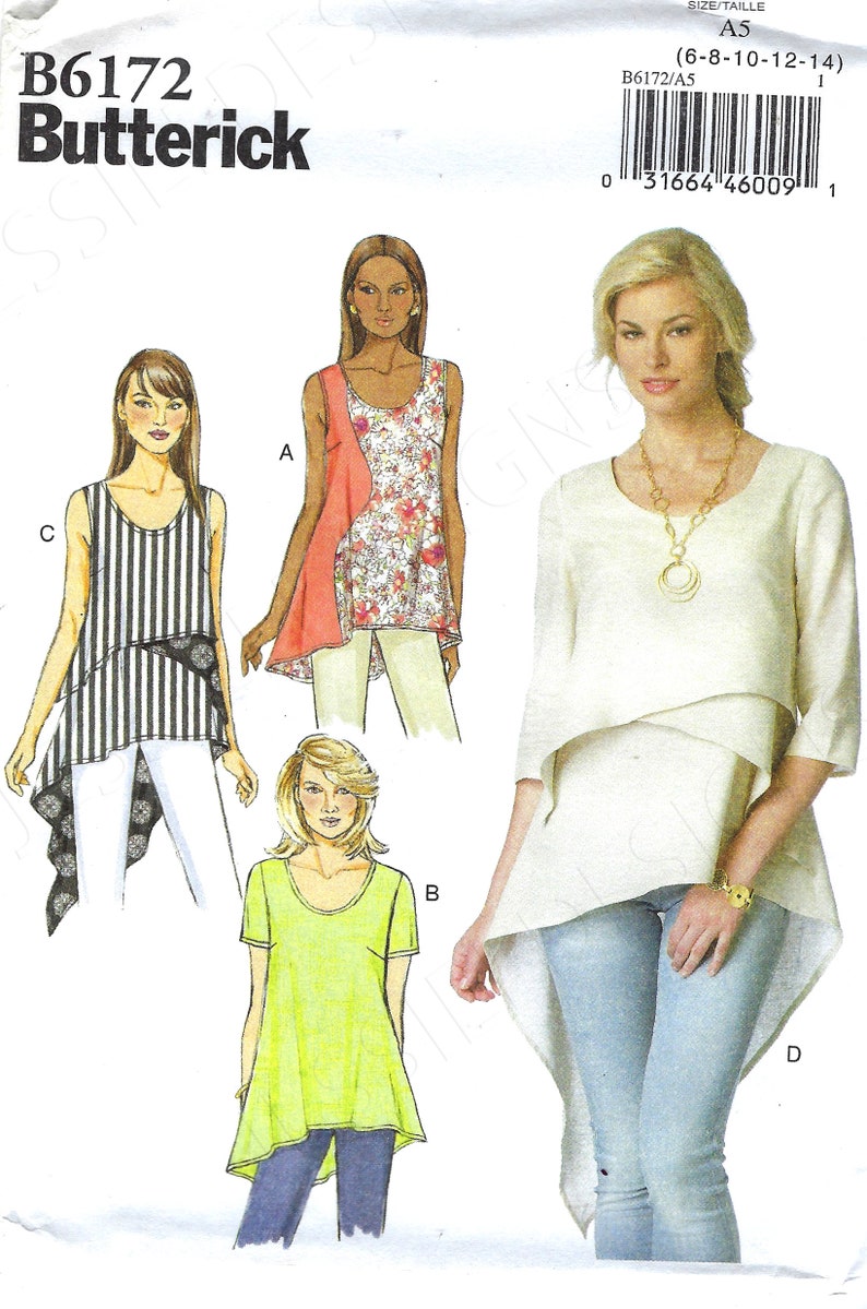 UNCUT Butterick Sewing Pattern 6172 Womens Pullover Top in 4 Variations ...