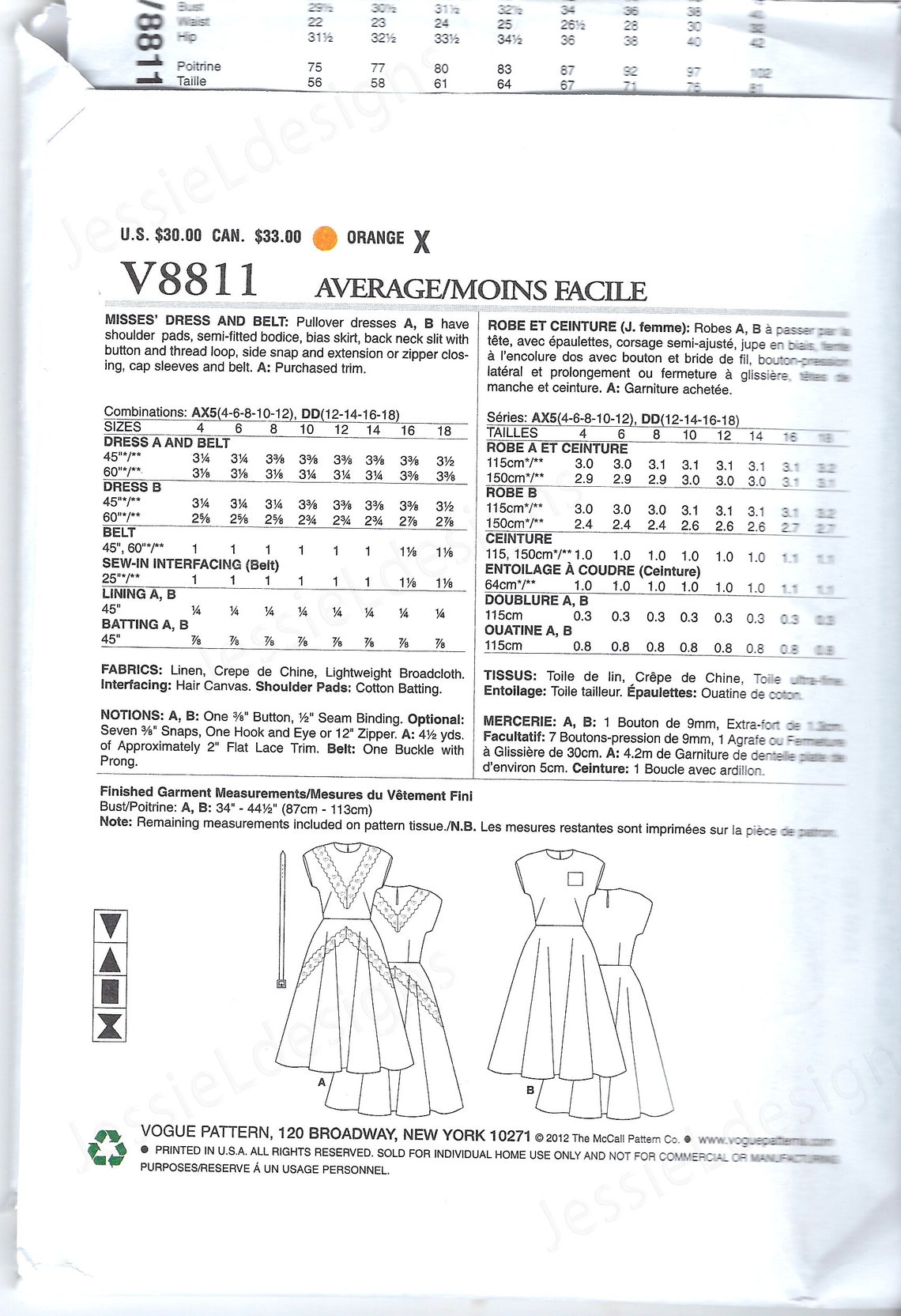 Uncut Vogue Sewing Pattern 8811 Vogue Vintage Model Sizes 4 6 Etsy