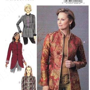 Peut inclure: Un patron de couture pour une veste avec un col mandarin et une fermeture éclair sur le devant. Le patron est pour les tailles 6-8-10-12-14. Le patron est de Butterick et porte le numéro BP345.