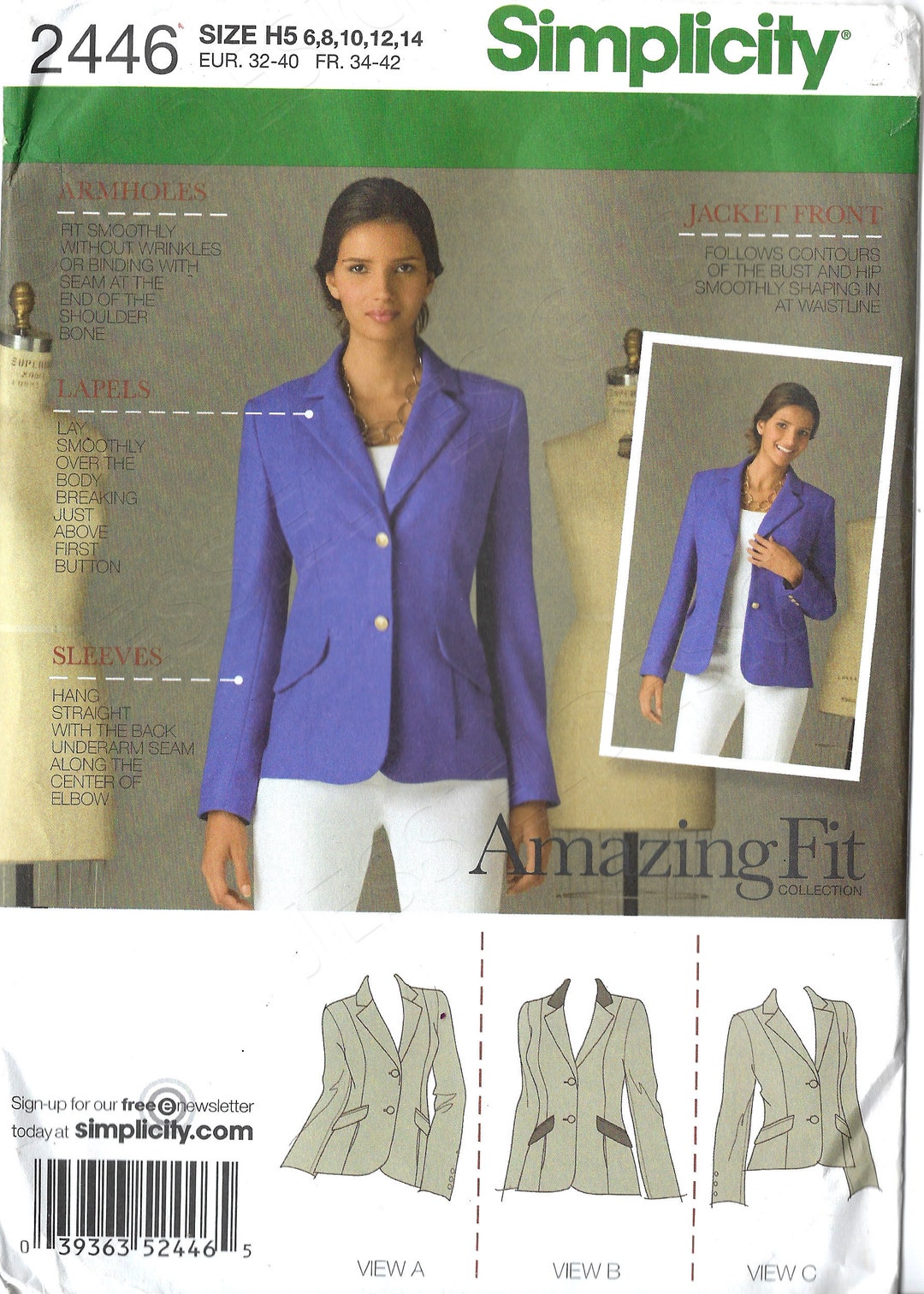 Patron De Couture Simplicity 2446 - Veste Amazing Fit - Taille 6 à 14 - Neuf Non Découpé