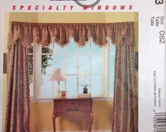 McCall's 5013 Bay Window Treatments Home Dec Craft Sewing Pattern, Trumpet Valance, Drapes Drapery Draperies Curtain Panels, 36-76" Uncut