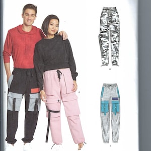 Oklippt ny look Symönster 6745 Unisex Cargobyxor med Kontrastfickor Herr Dam Missar Sportkläder Separata Storlek xs-xl FF